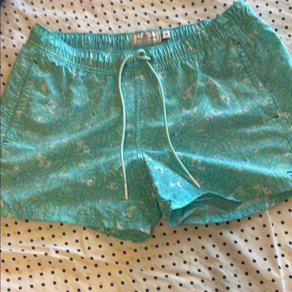 Turquoise Patterned Swim Shorts
